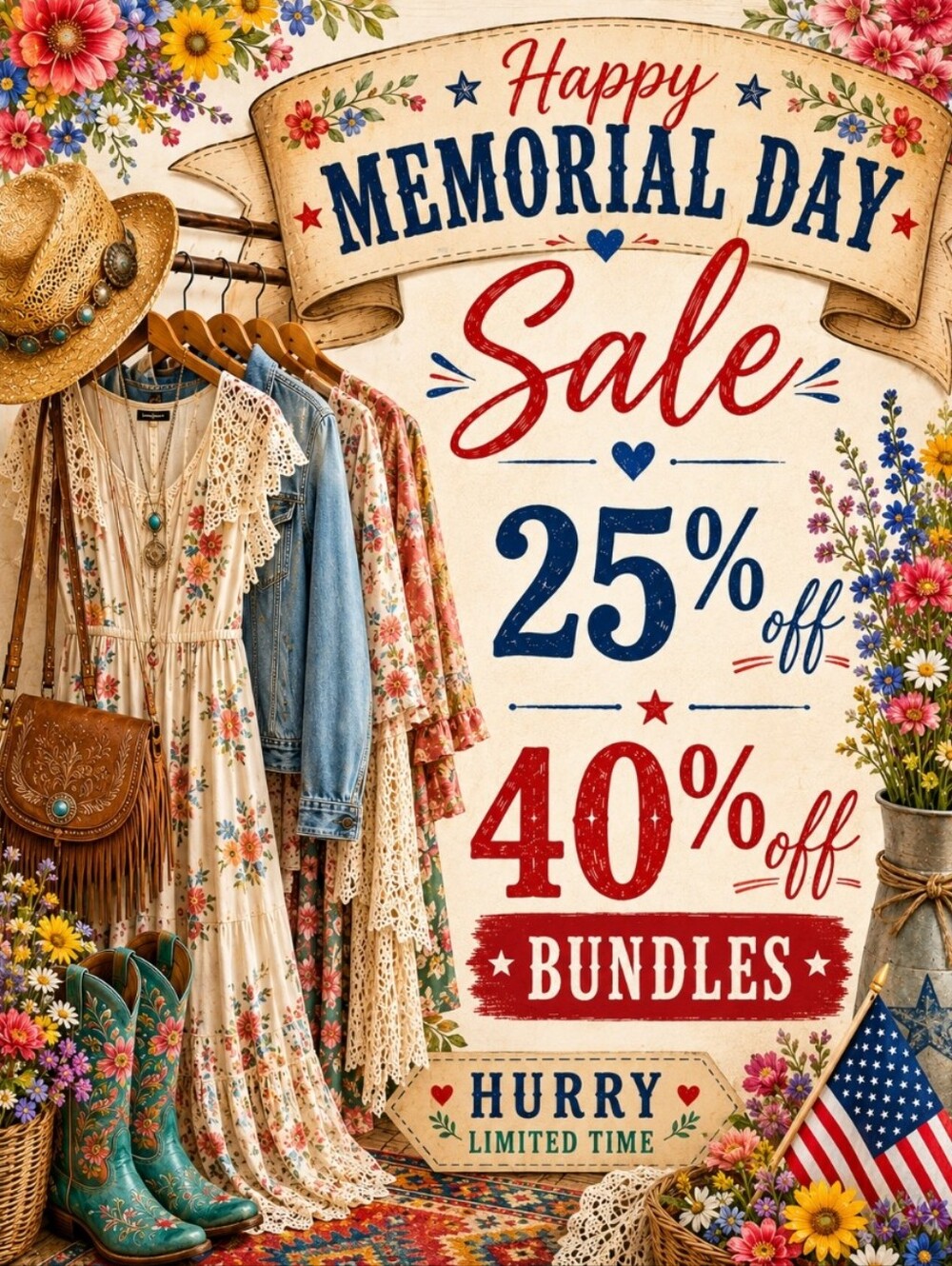 HAPPY MEMORIAL DAY SALE 🇺🇸 25% OFF ONE ITEM OR BUNDLE AND RECEIVE 40% 🇺🇸